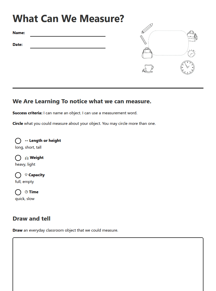 Measuring Our Classroom worksheet preview