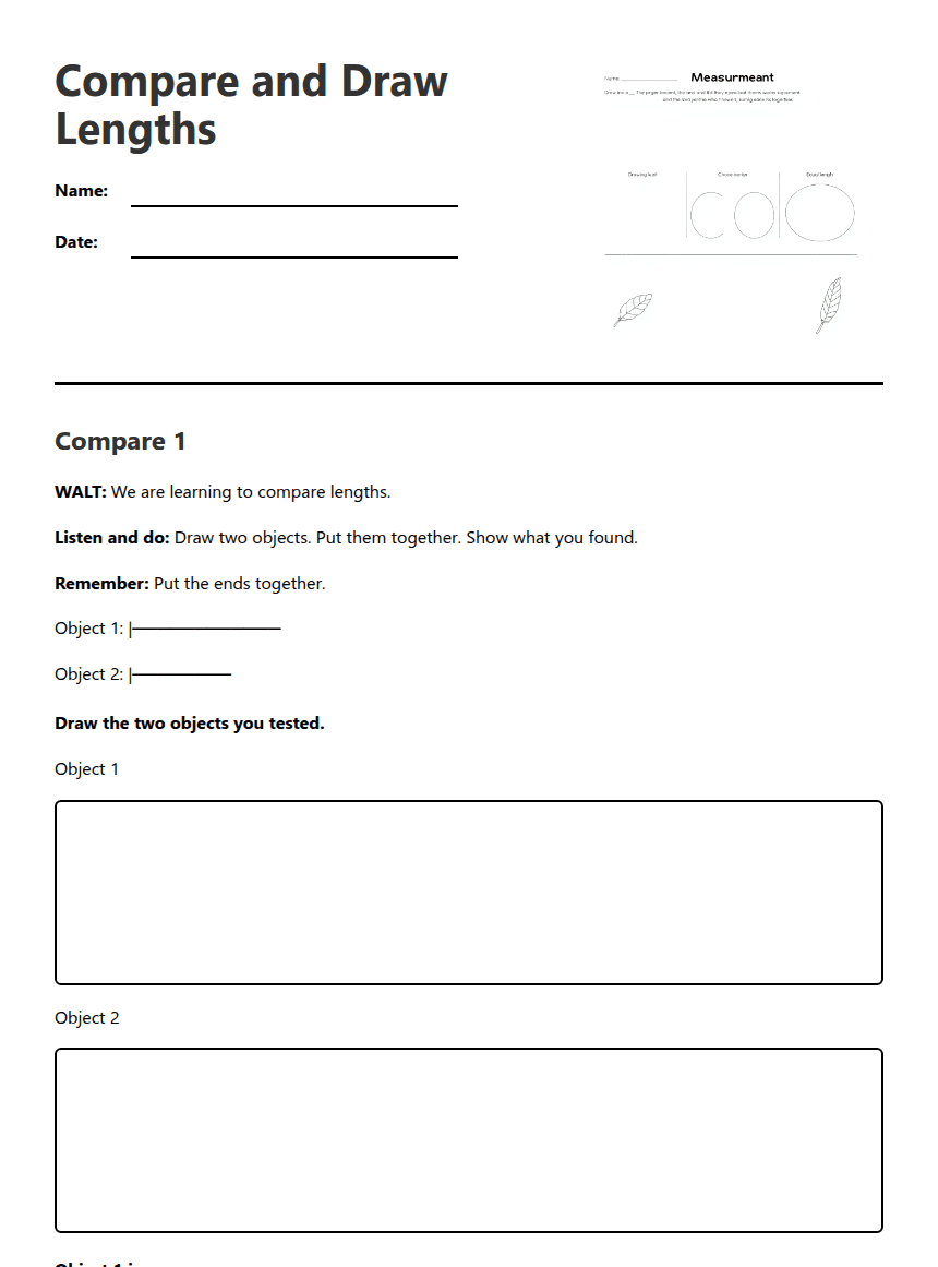 Compare and Draw Lengths worksheet preview