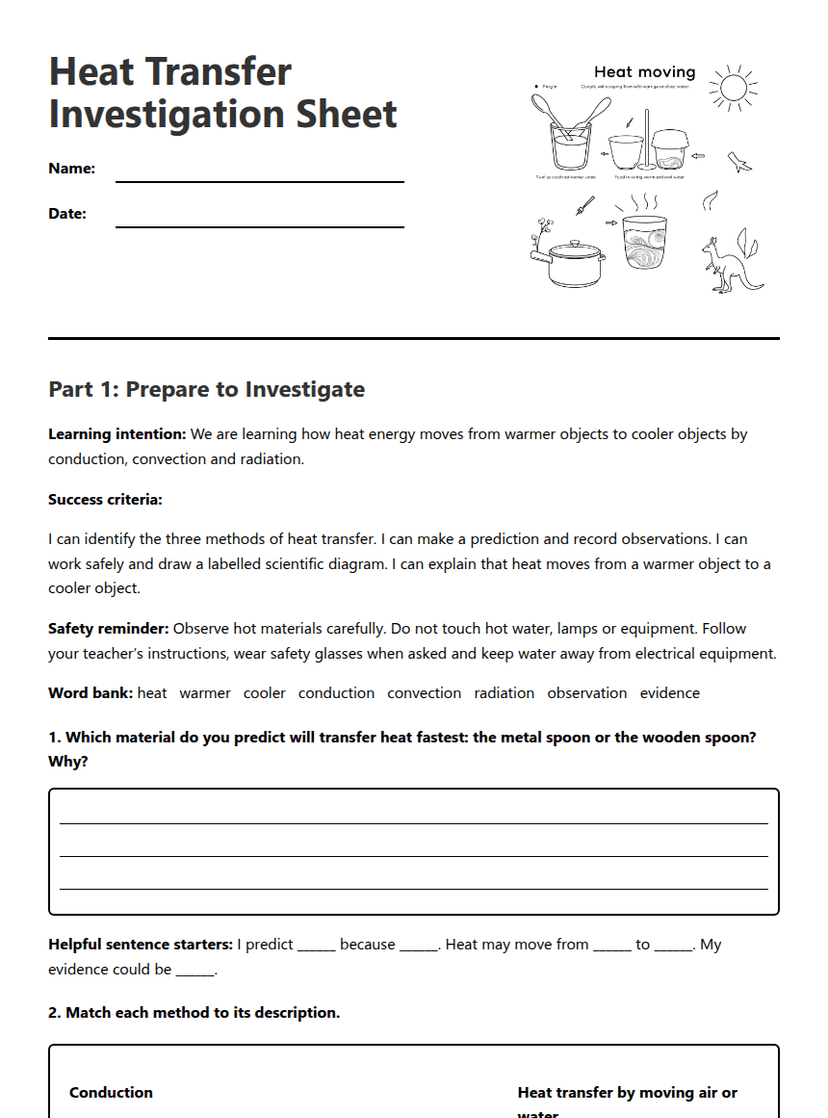 Heat Transfer Investigation Sheet