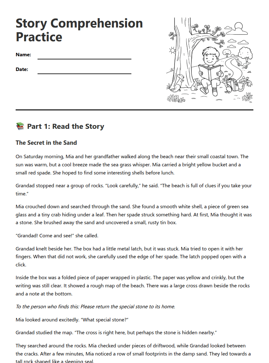Story Comprehension Practice worksheet preview