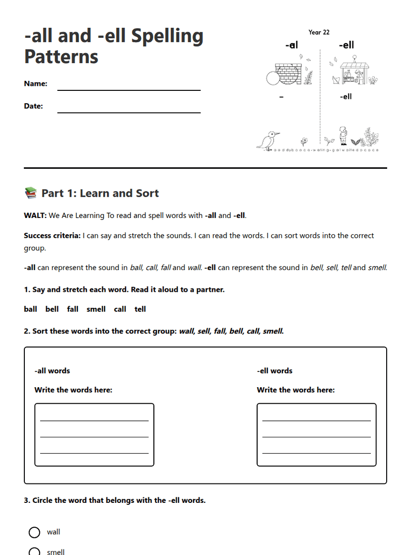 -all and -ell Spelling Patterns