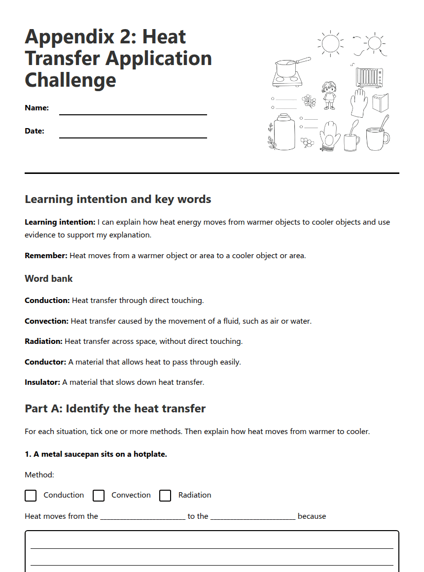 Heat Transfer Challenge worksheet preview