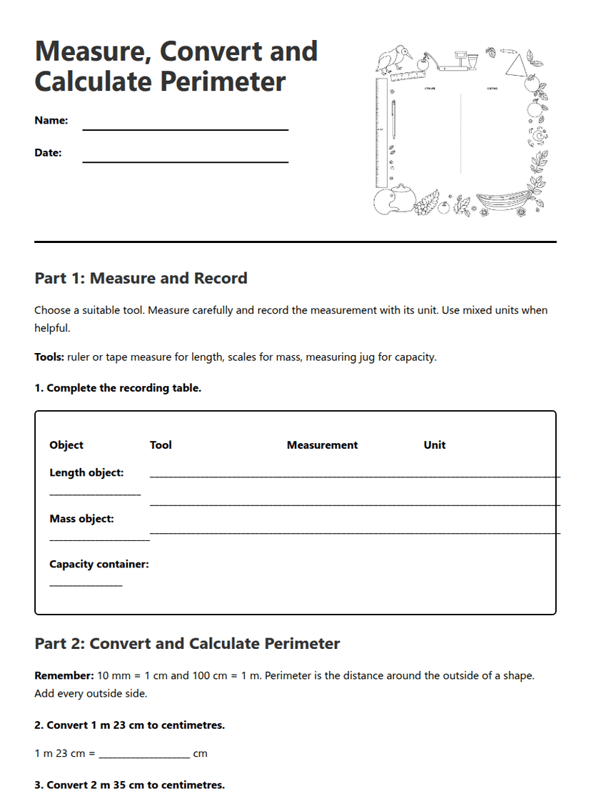 Measure, Convert and Calculate Perimeter