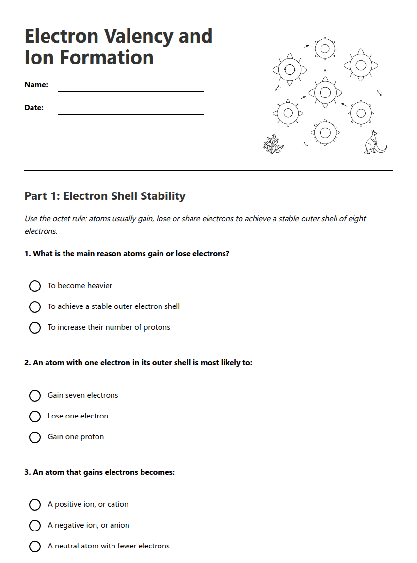 Electron Valency and Ion Formation worksheet preview