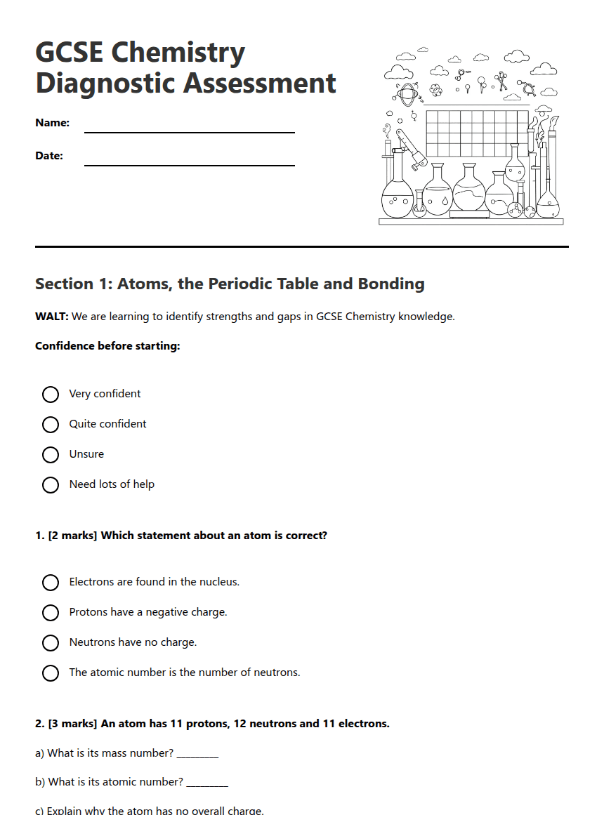 GCSE Chemistry Diagnostic Assessment worksheet preview
