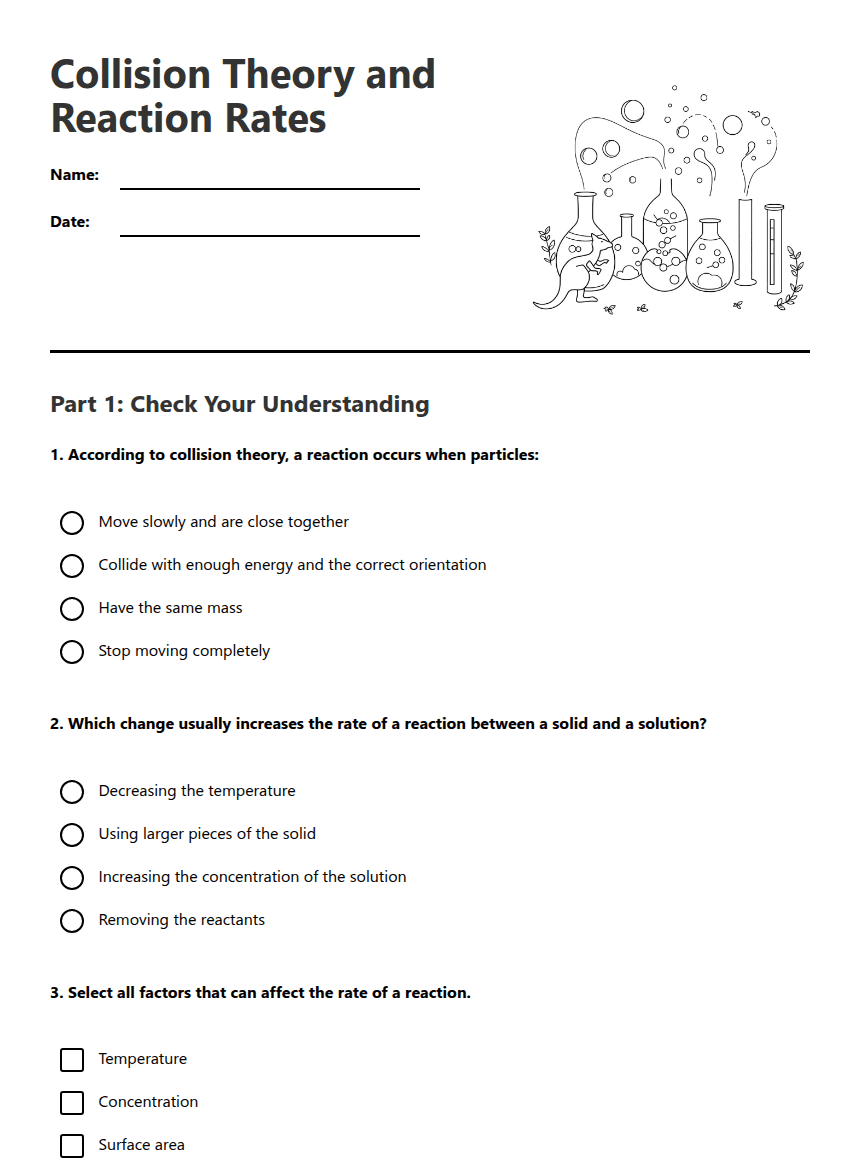 Collision Theory and Reaction Rates worksheet preview