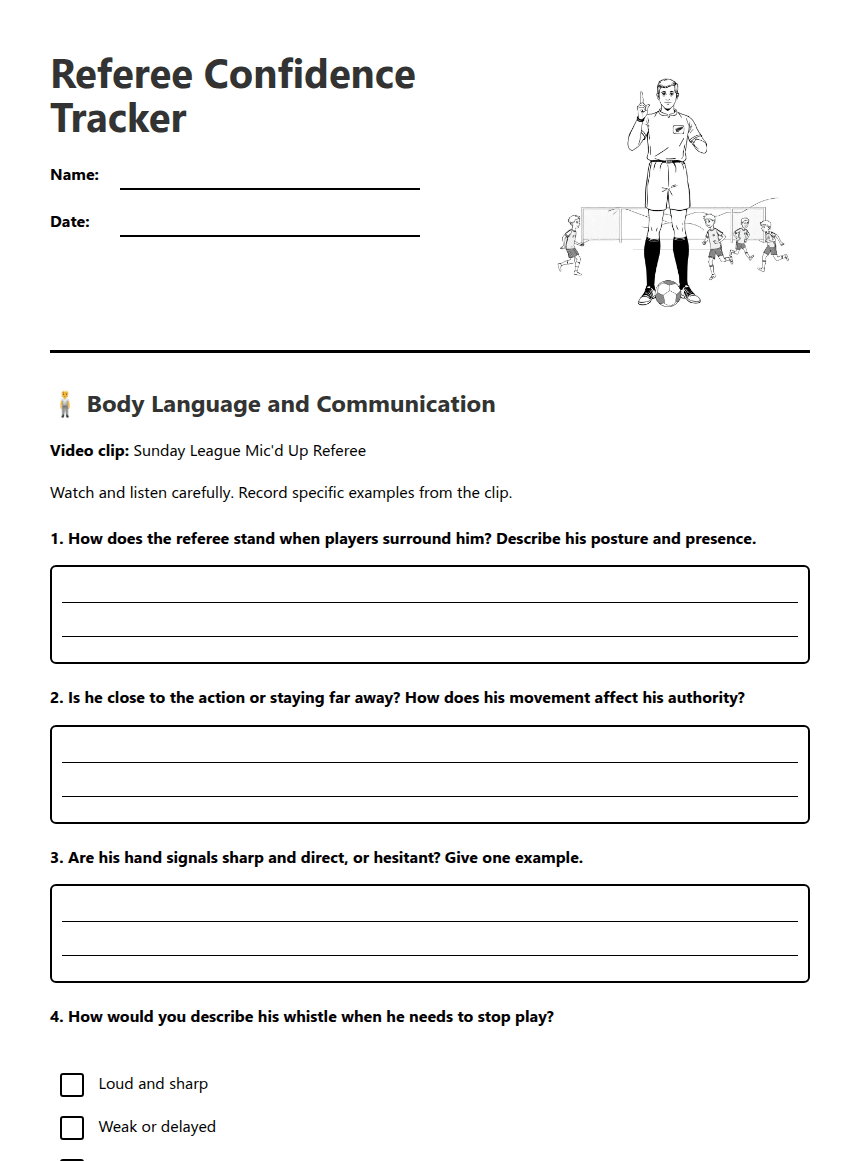 Referee Confidence Tracker worksheet preview