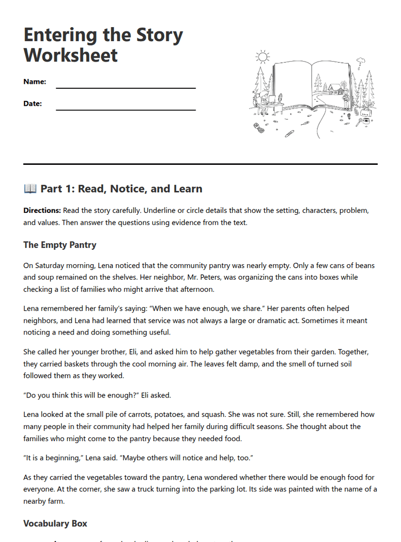 Entering the Story Worksheet