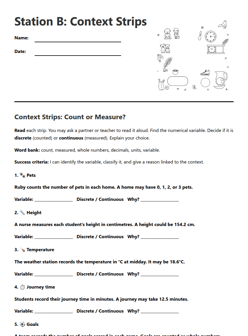 Discrete or Continuous? worksheet preview
