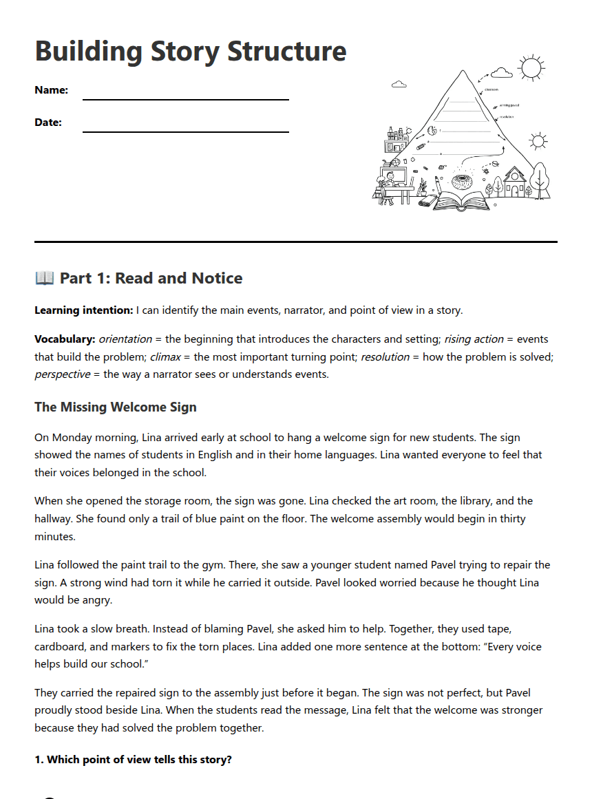 Building Story Structure worksheet preview