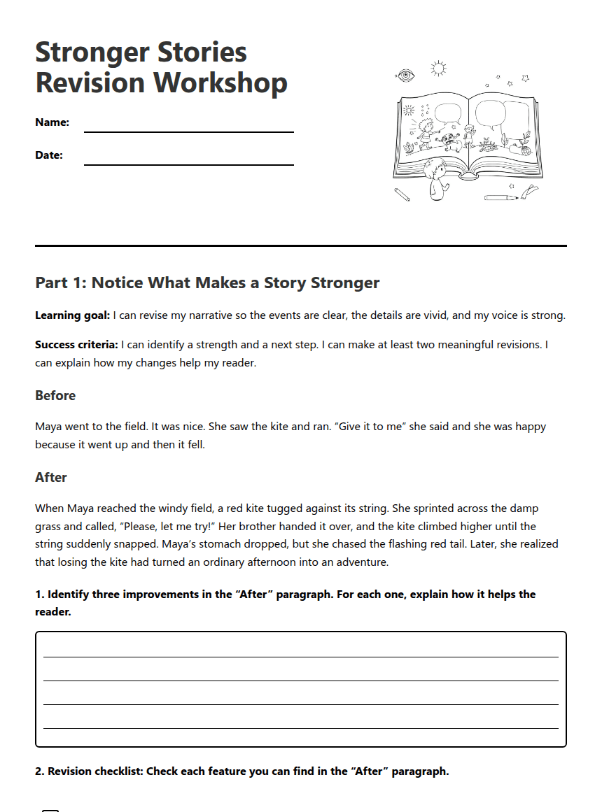 Stronger Stories Revision Workshop worksheet preview