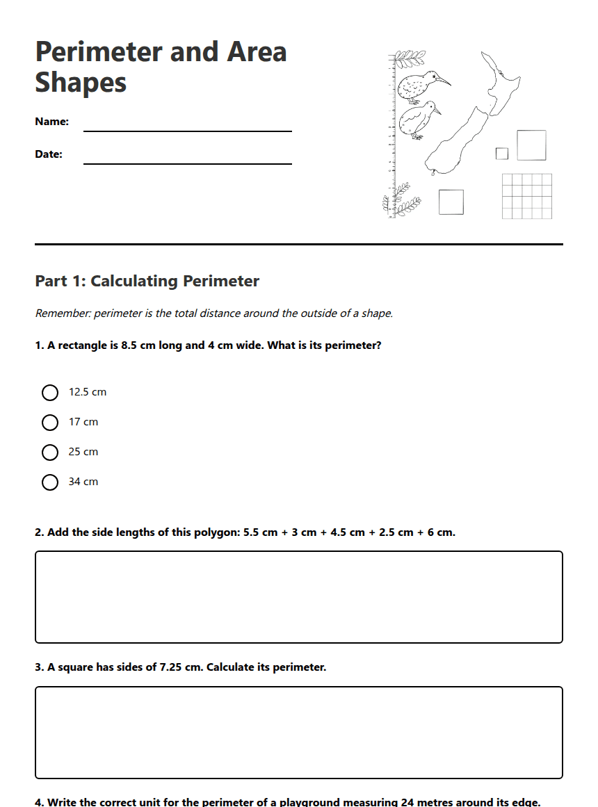 Perimeter and Area Shapes worksheet preview