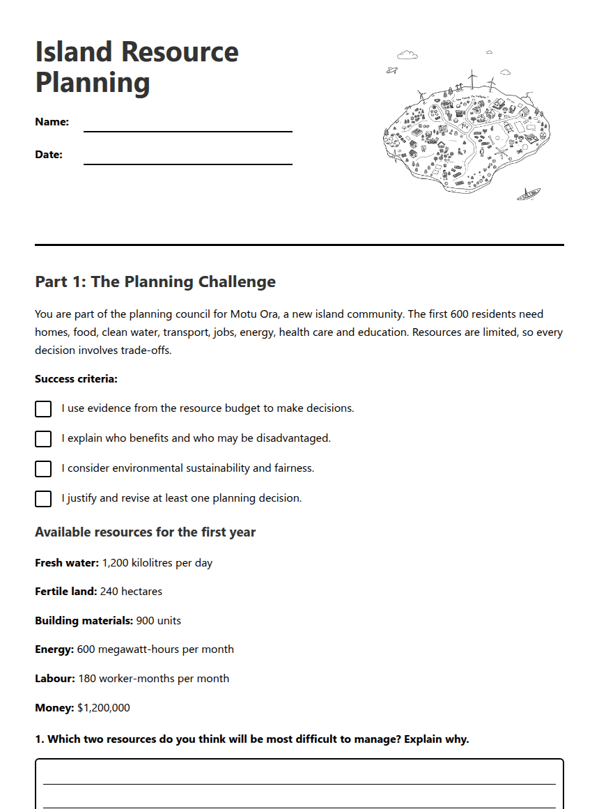 Island Resource Planning强奷 worksheet preview