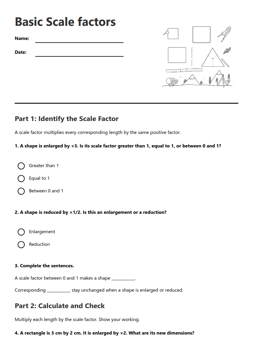 Basic Scale Factors Worksheet worksheet preview