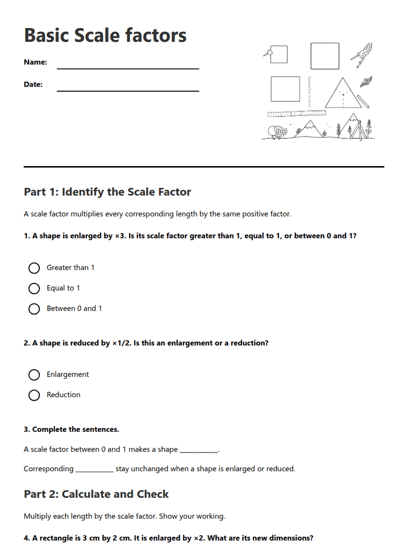 Basic Scale Factors Worksheet