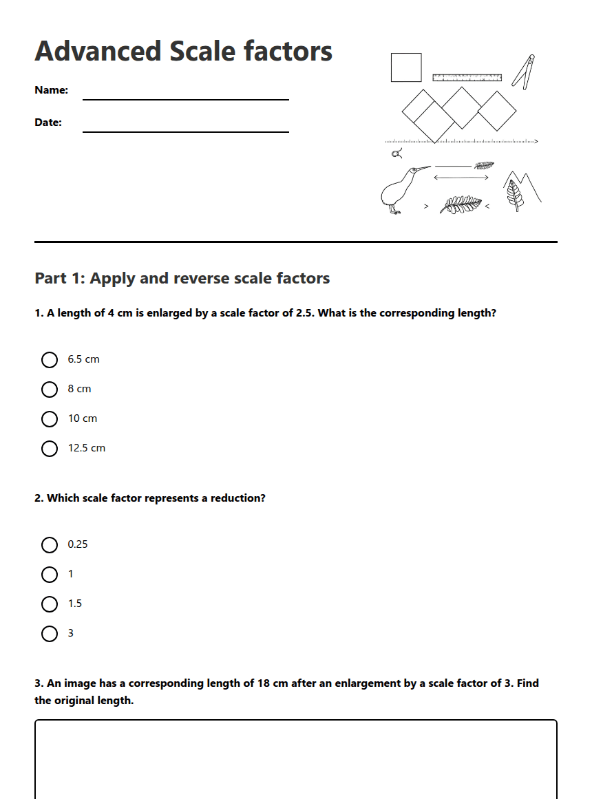 Advanced Scale factors worksheet preview