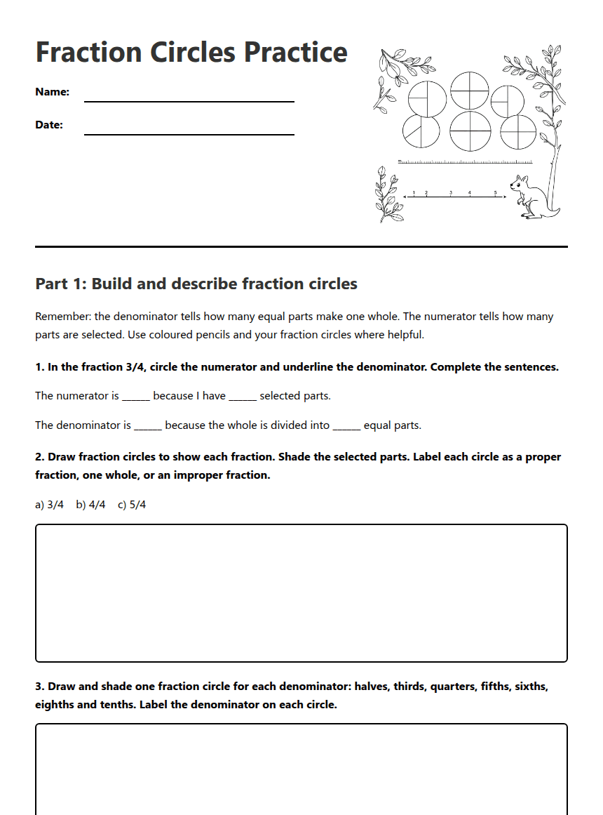 Fraction Circles Practice worksheet preview