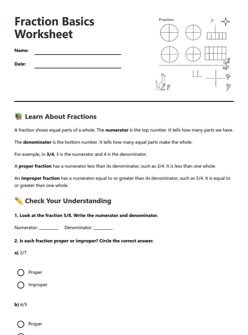 Fraction Basics Worksheet