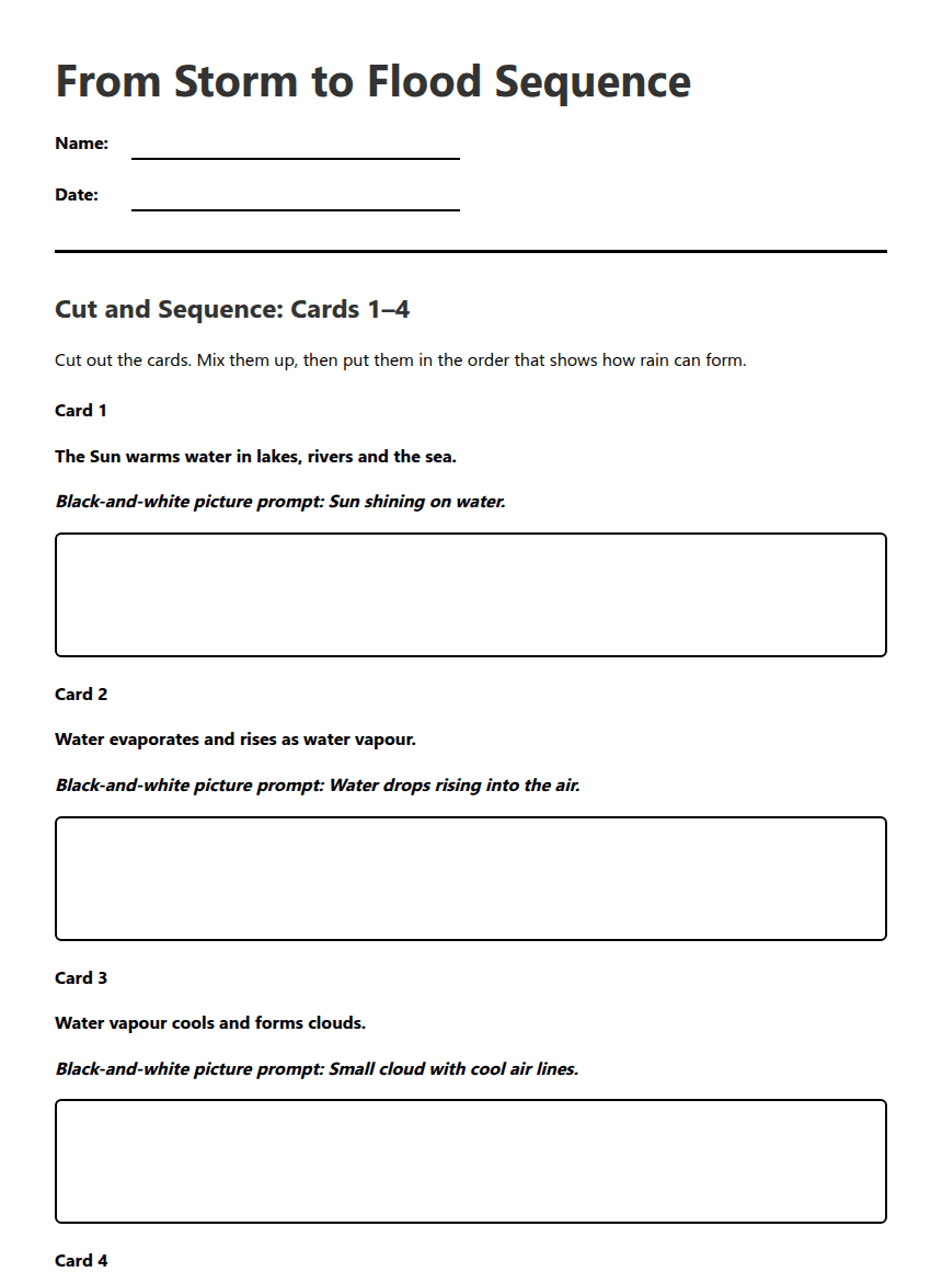 From Storm to Flood Sequence worksheet preview