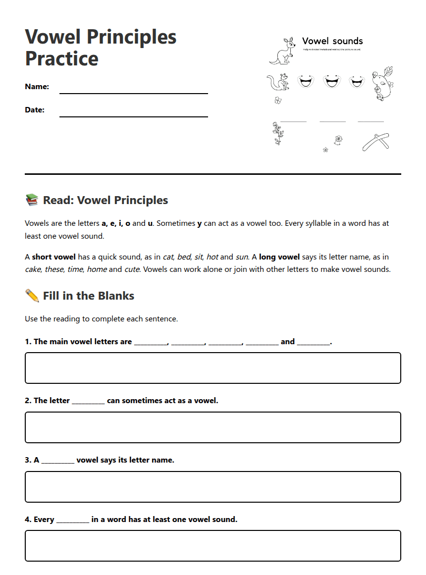 Vowel Principles Practice worksheet preview