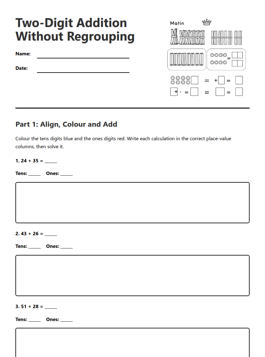 Two-Digit Addition Without Regrouping worksheet preview