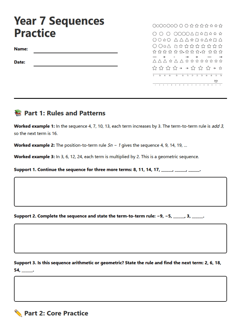 Year 7 Sequences Practice