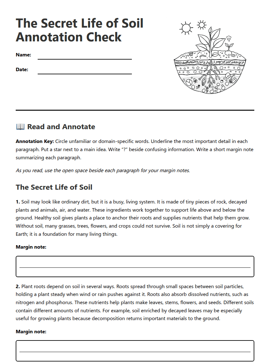 The Secret Life of Soil Annotation Check worksheet preview