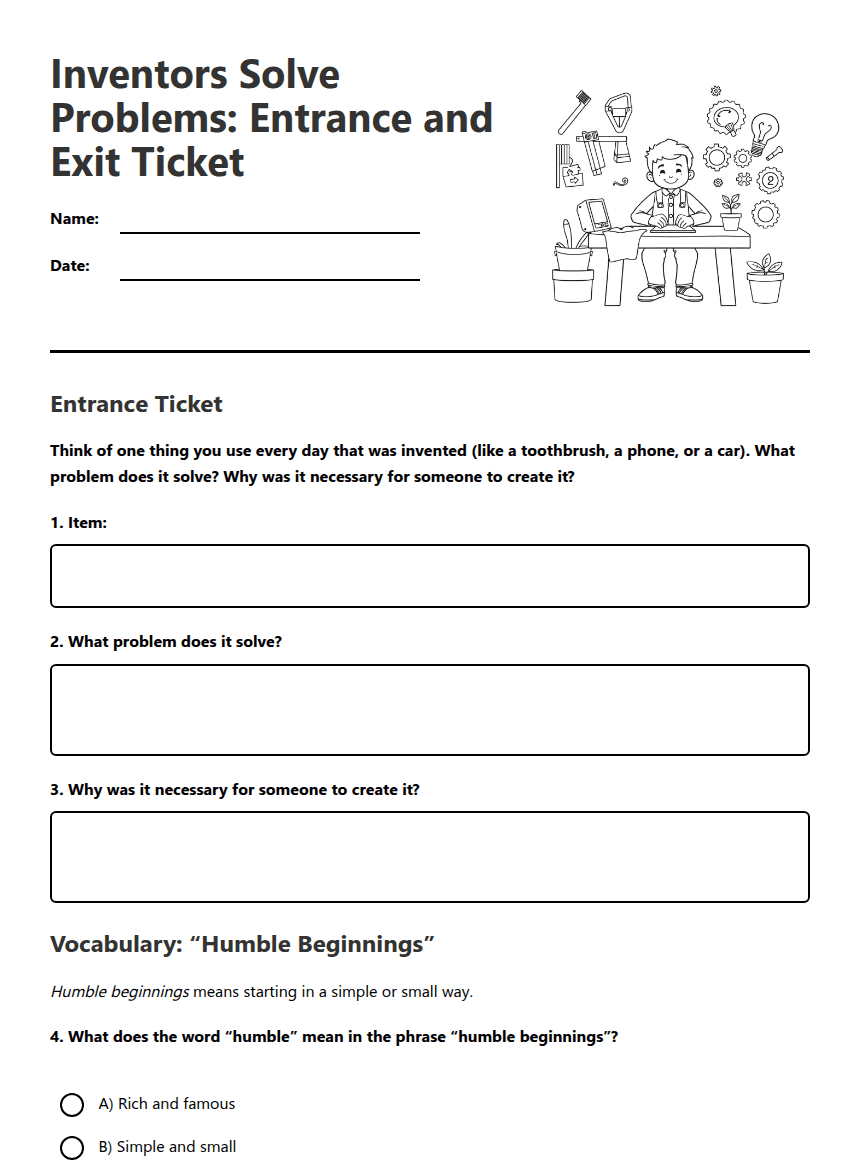 Inventors Solve Problems Worksheet worksheet preview