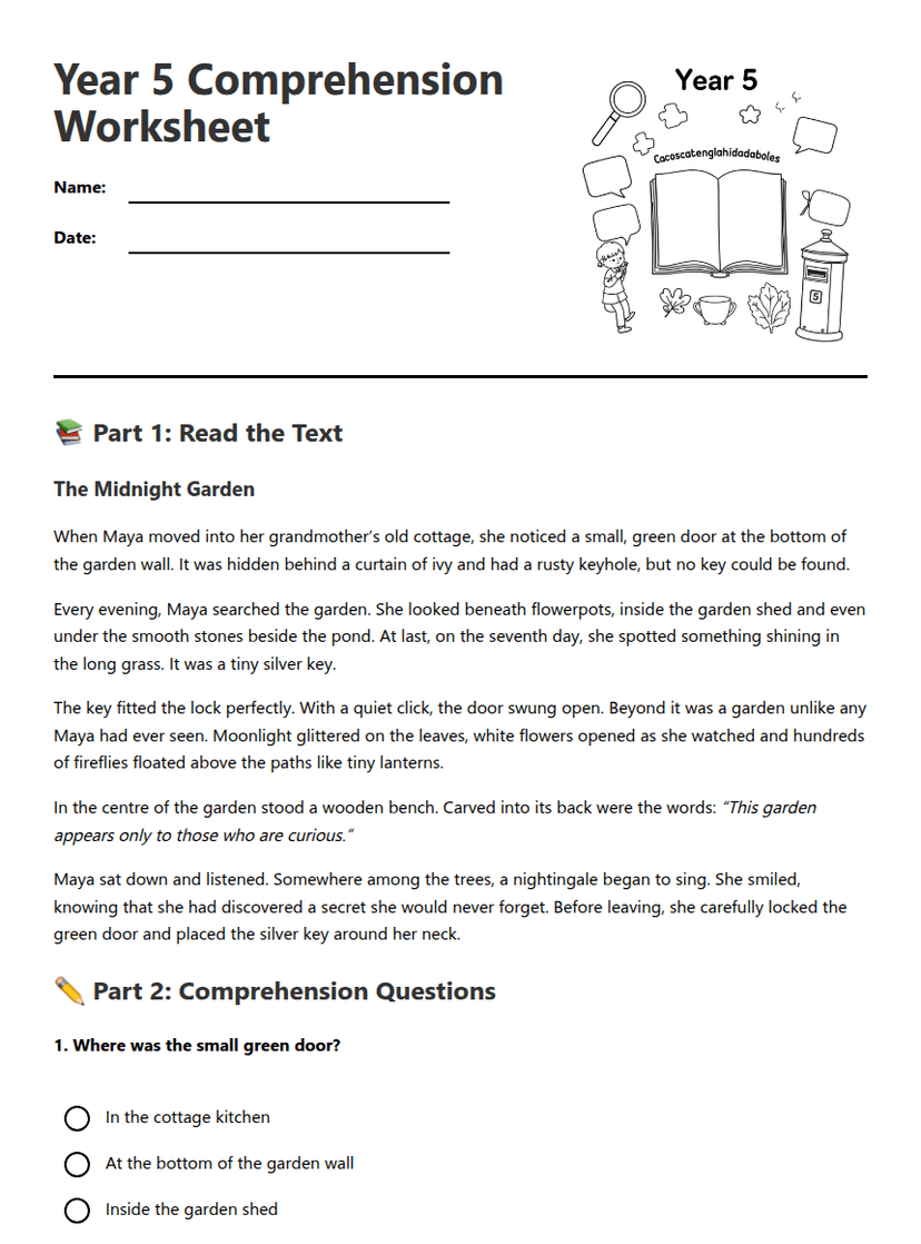 Year 5 Comprehension Worksheet