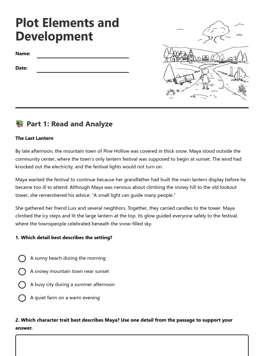 Plot Elements and Development worksheet preview