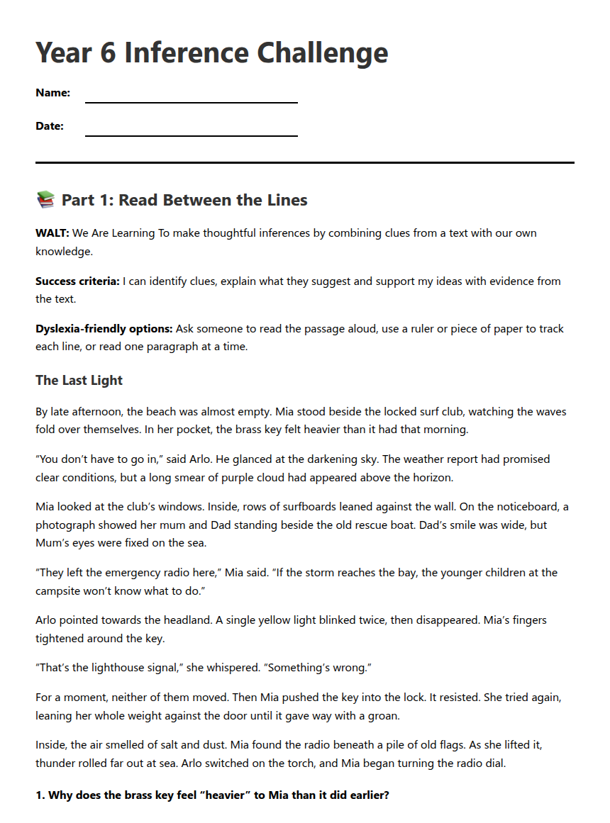 Year 6 Inference Challenge