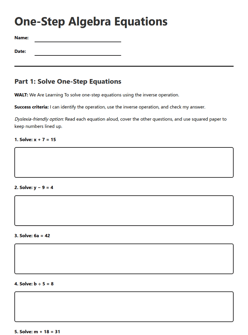 One-Step Algebra Equations