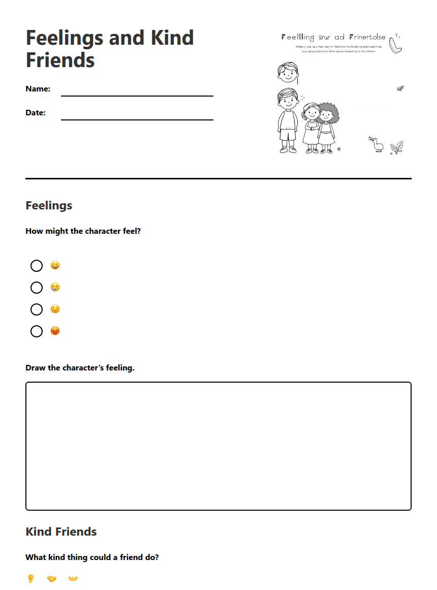 Feelings and Kind Friends worksheet preview