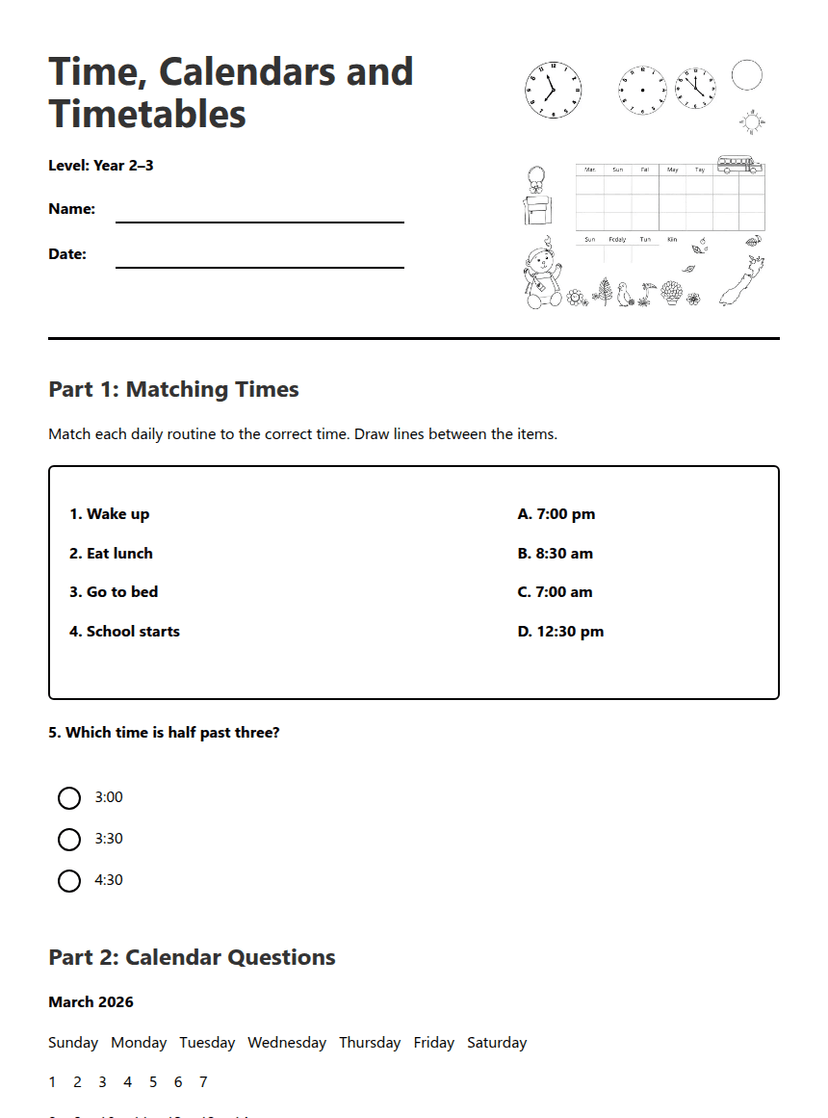 Time, Calendars and Timetables