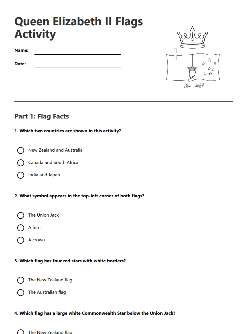 Queen Elizabeth II Flags Activity worksheet preview
