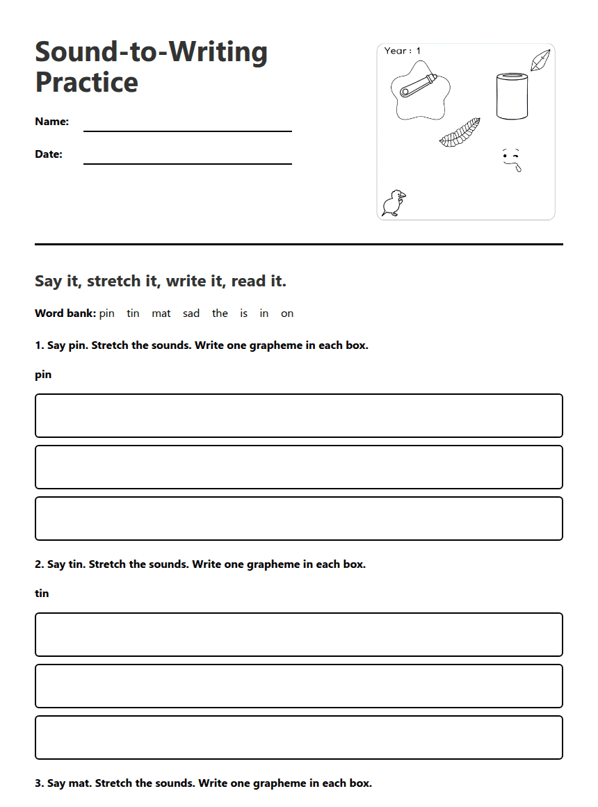 Sound-to-Writing Practice worksheet preview