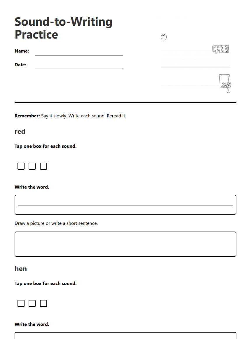 Sound-to-Writing Practice worksheet preview