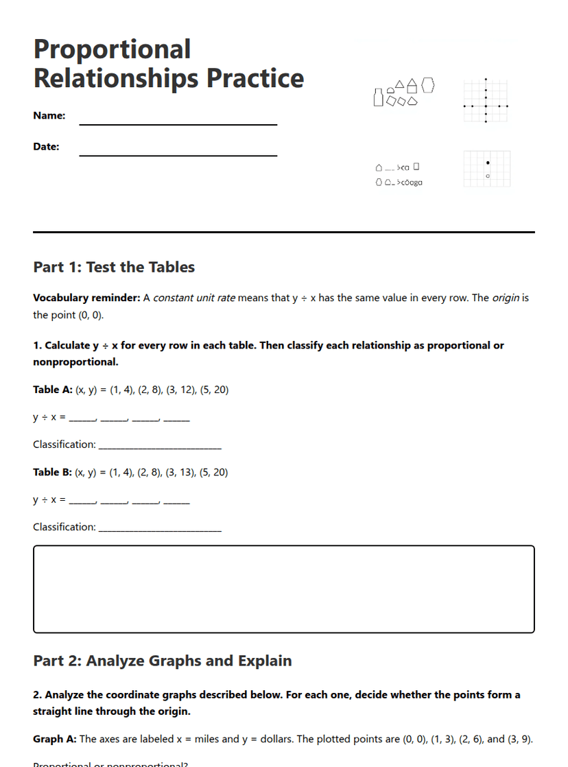 Proportional Relationships Practice