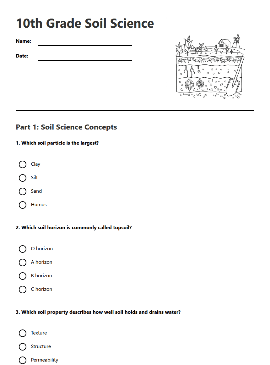 10th Grade Soil Science worksheet preview