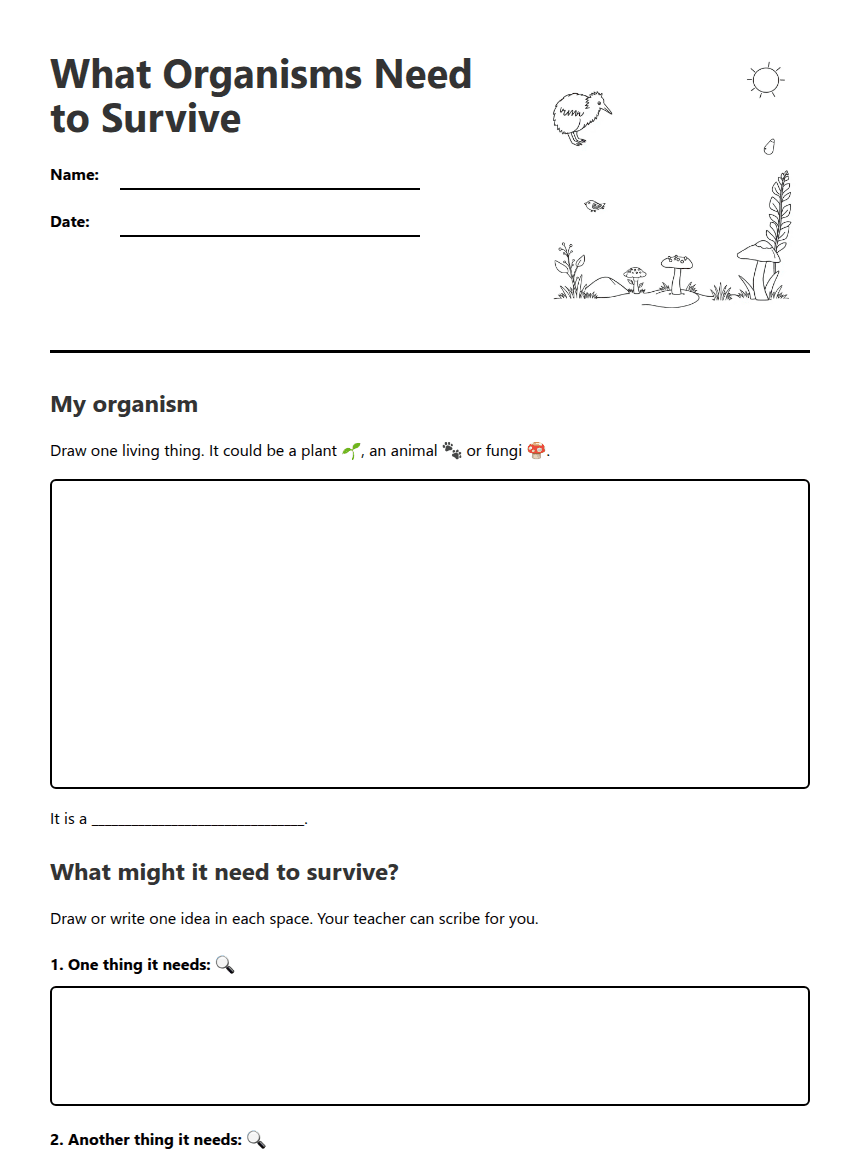 What Organisms Need to Survive worksheet preview