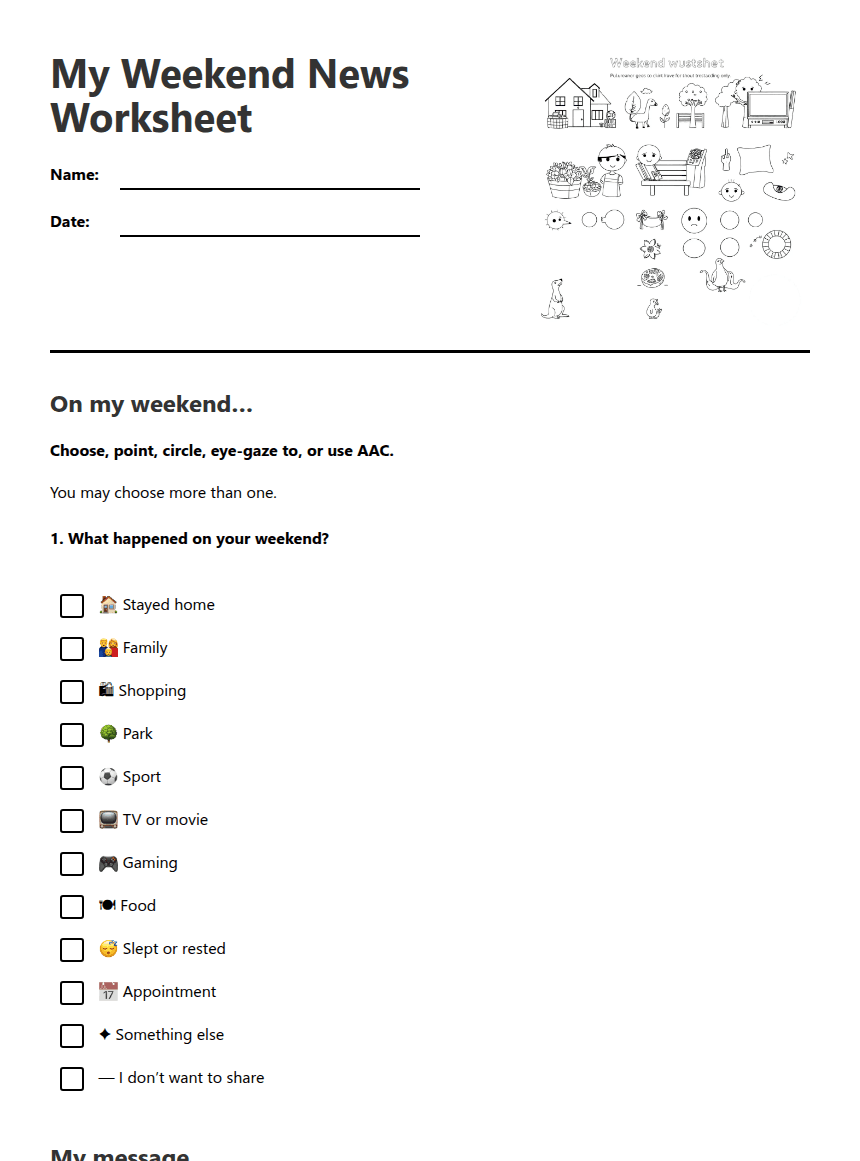 My Weekend News Worksheet worksheet preview