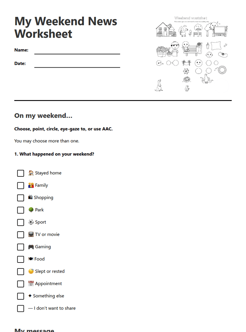 My Weekend News Worksheet