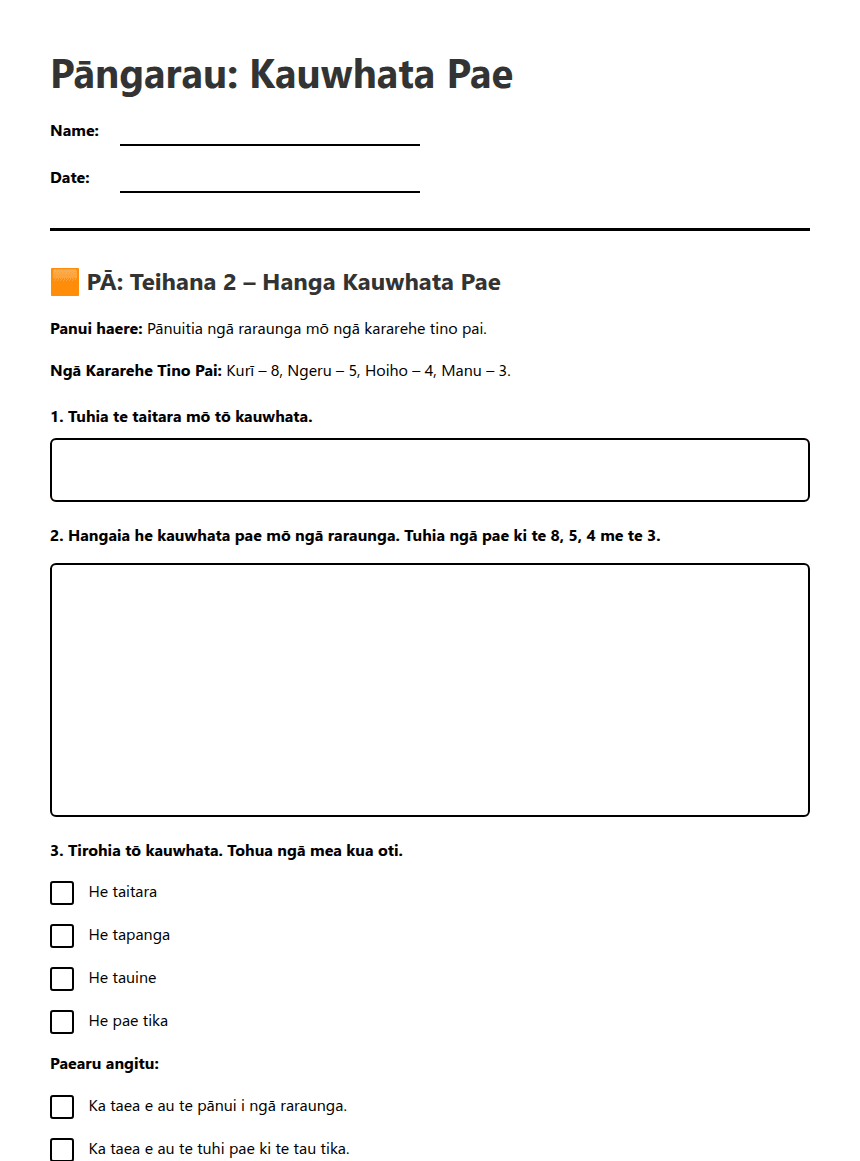 Pāngarau: Kauwhata Pae worksheet preview
