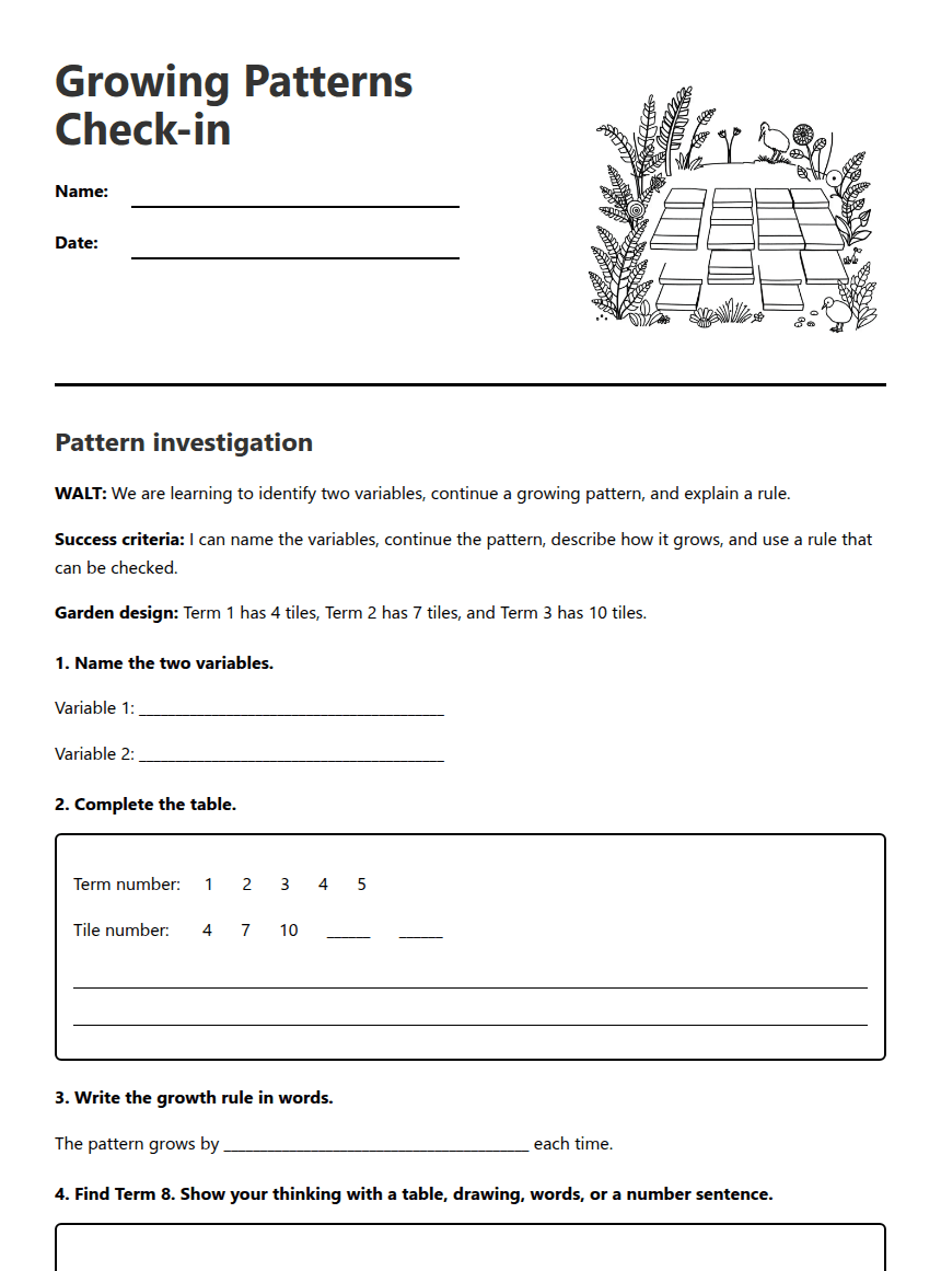 Growing Patterns Check-in worksheet preview