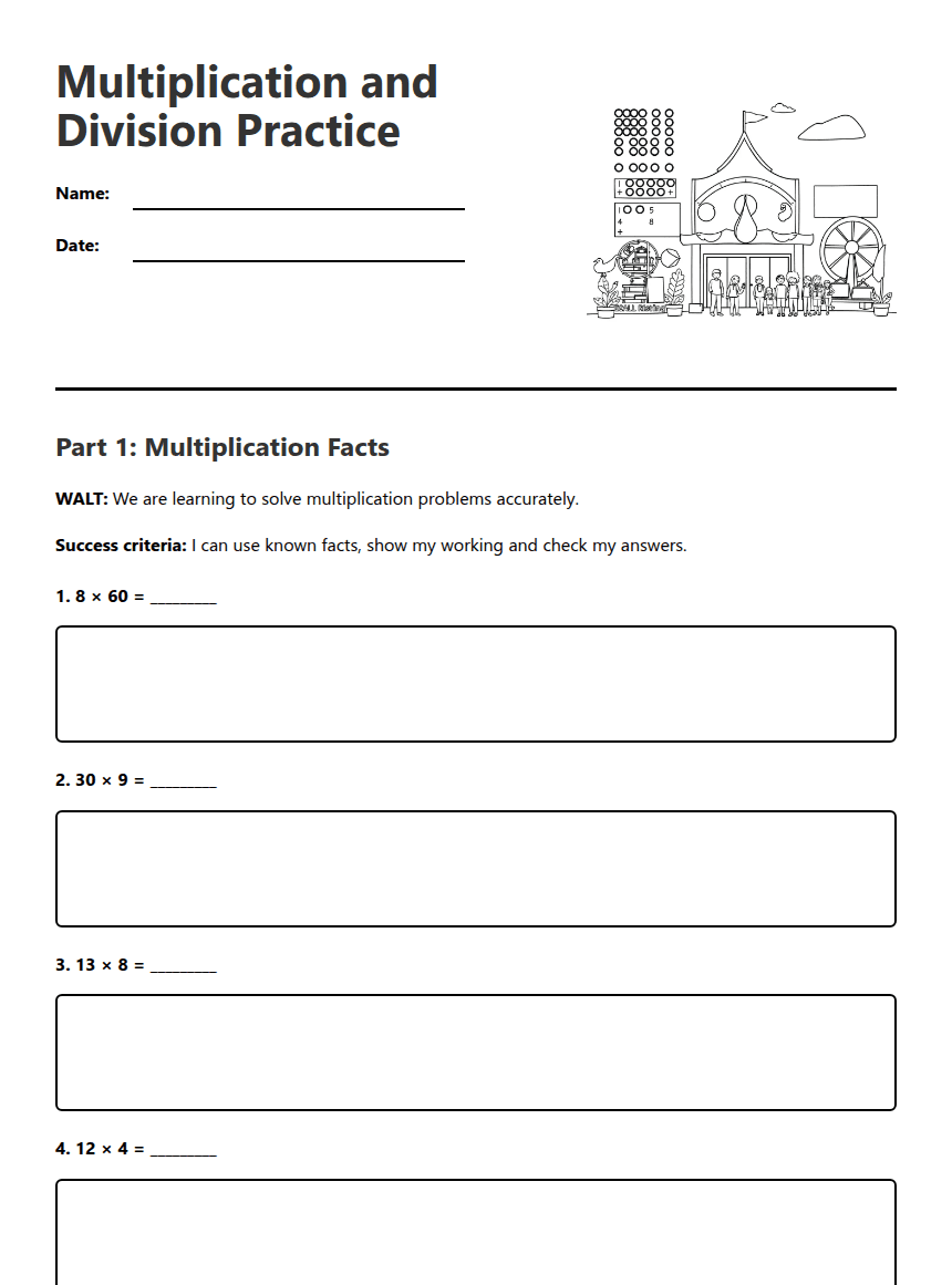 Multiplication and Division Practice worksheet preview