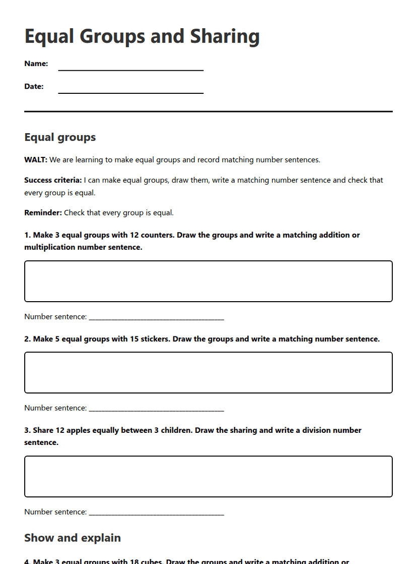Equal Groups and Sharing