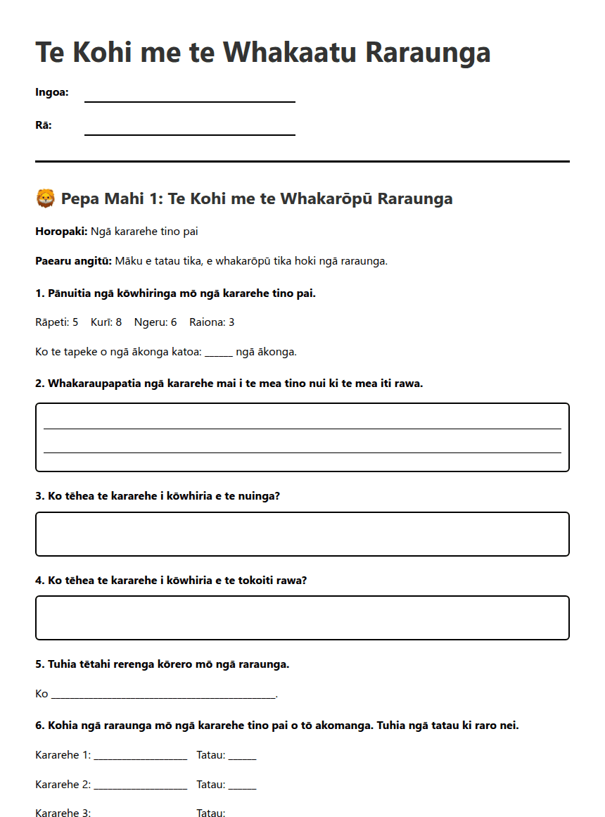 Te Kohi me te Whakaatu Raraunga worksheet preview
