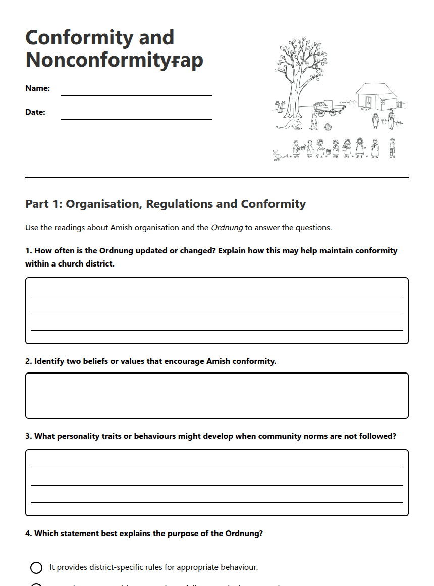 Conformity and Nonconformity大小规律 worksheet preview