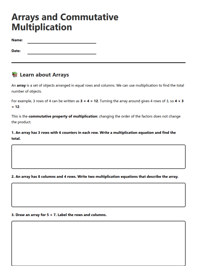 Arrays and Commutative Multiplication