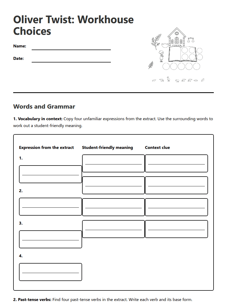 Oliver Twist: Workhouse Choices worksheet preview